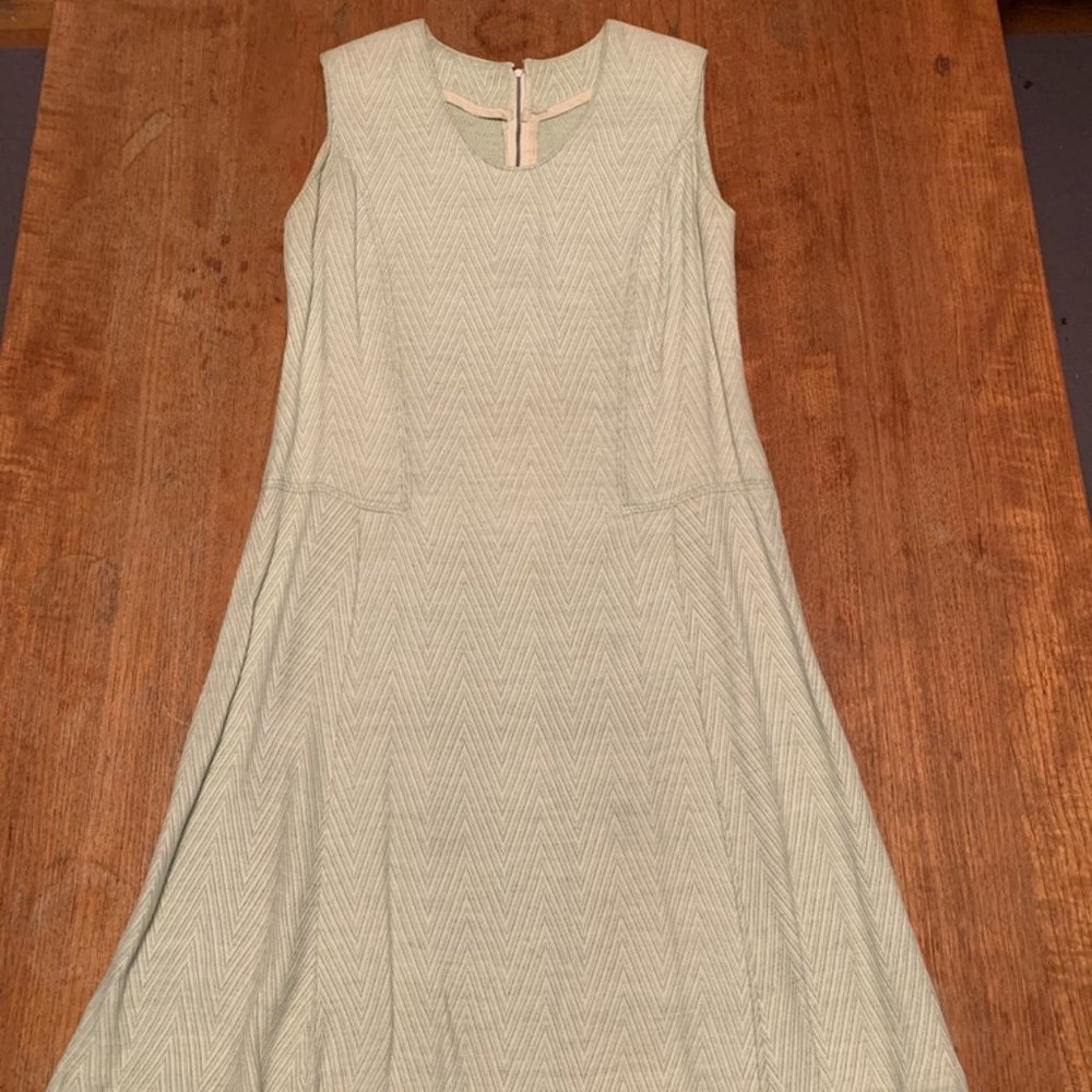 Handmade Vintage 1960s Drop-waist Sleeveless Dress - Size S - Green & White